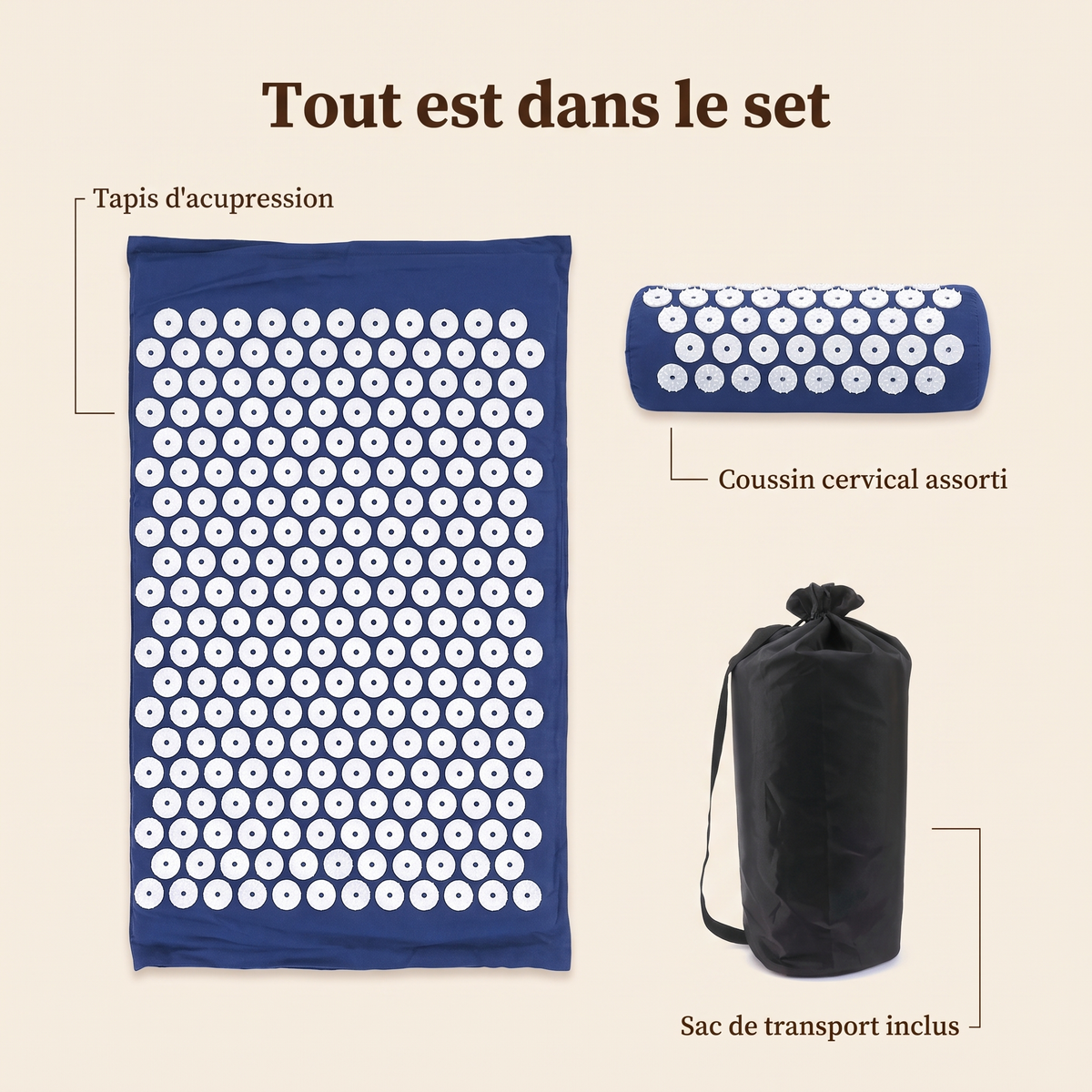 Tout est dans le set — tapis, coussin et sac de transport
